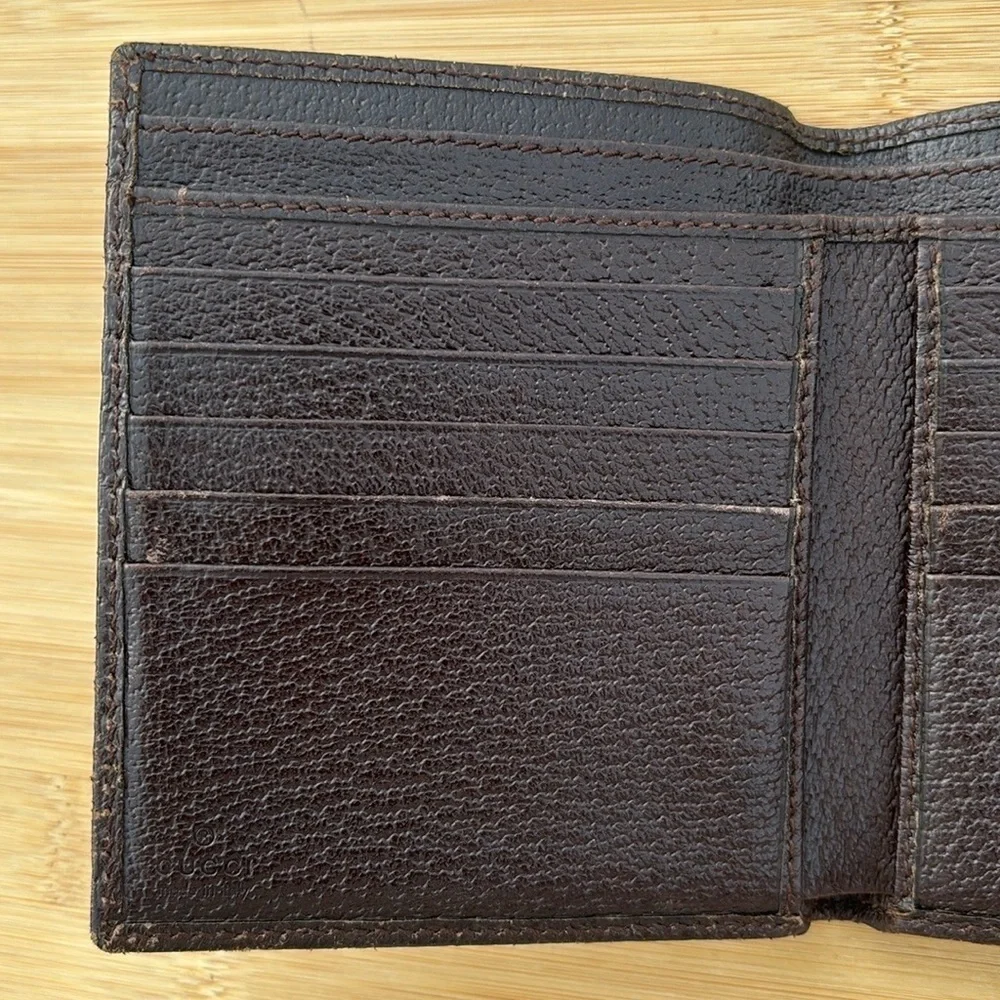 Gucci Vintage Sherry Bifold Wallet Brown Leather GG Logo Canvas Italy Unisex - Picture 13 of 16